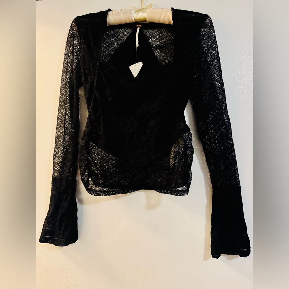 Free People Black Lace Blouse